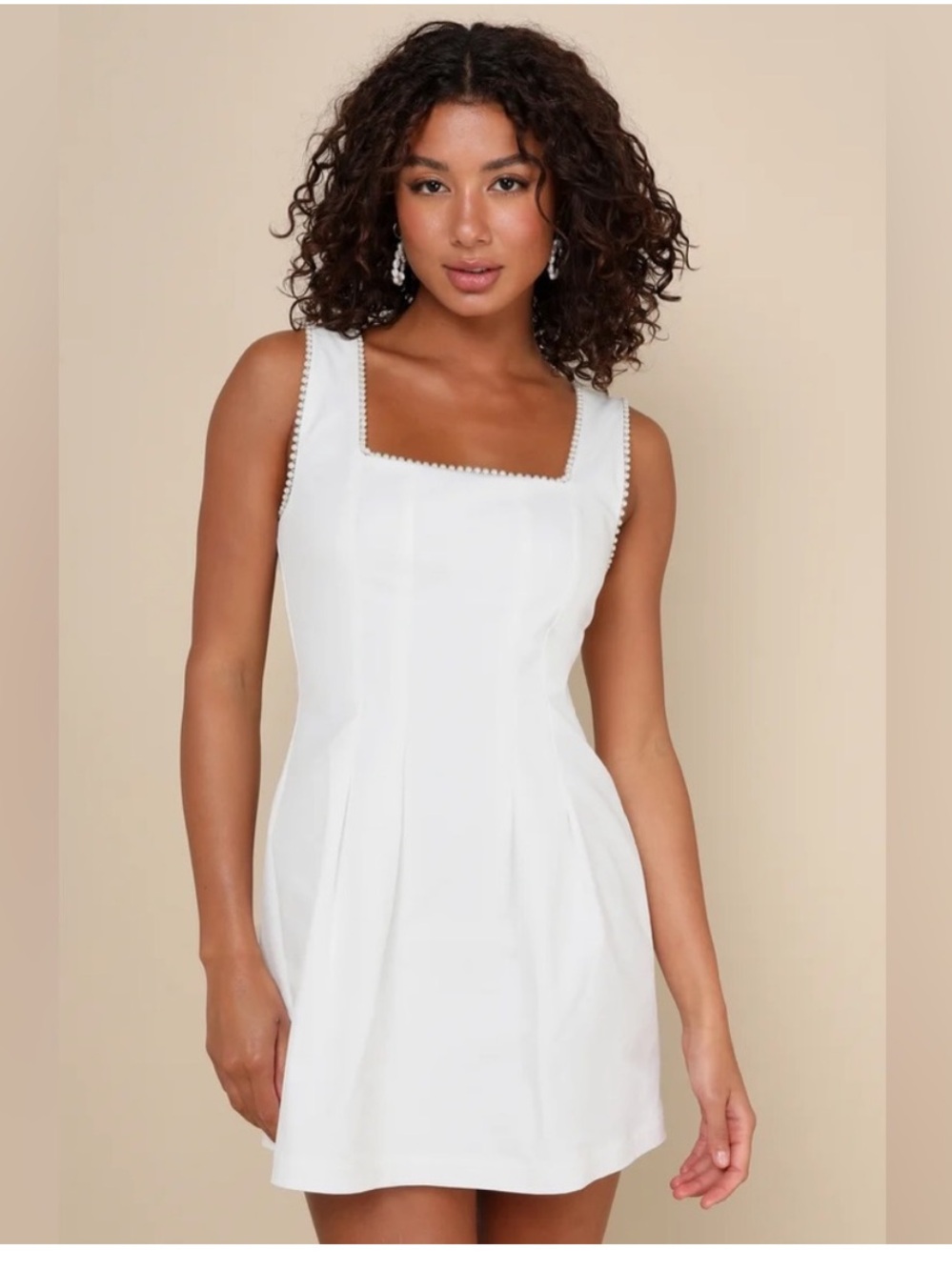 Lulu's Women's Pure Hearted Pearl Square Neck Dress White Size L great condition - Picture 4 of 7